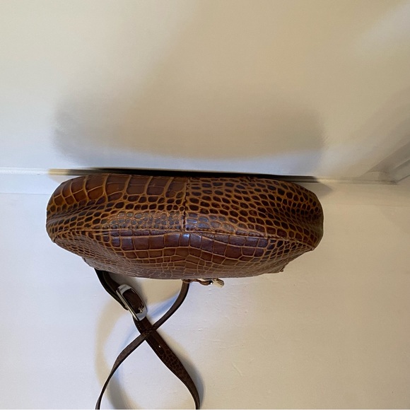 LONGCHAMP BAG CROSSBODY SHOULDER BROWN CROC LOOK LEATHER ZIP TOP SILVER HARDWARE - Picture 6 of 14